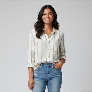 NWOT Universal Thread L Linen Blend Striped Button Down  Linen Relaxed Fit Large